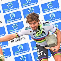 Peter Sagan, world champion, podium, Paris-Roubaix, 2018, pic - Sirotti